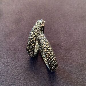 Marcasite and 925 Sterling Silver Art Deco Style Hoop Earrings.